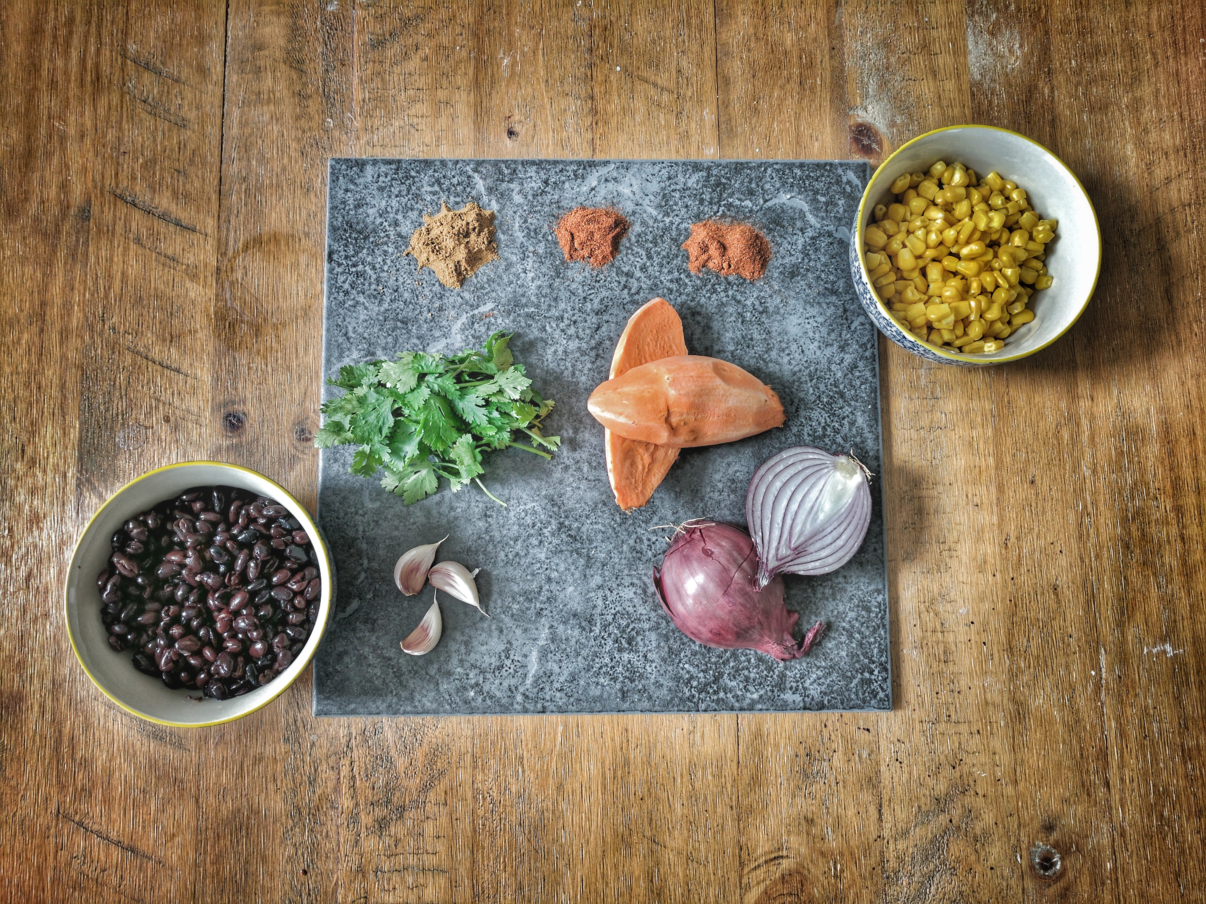 Ingredients of the Turkey, Sweet Potato and Black Bean Chilli